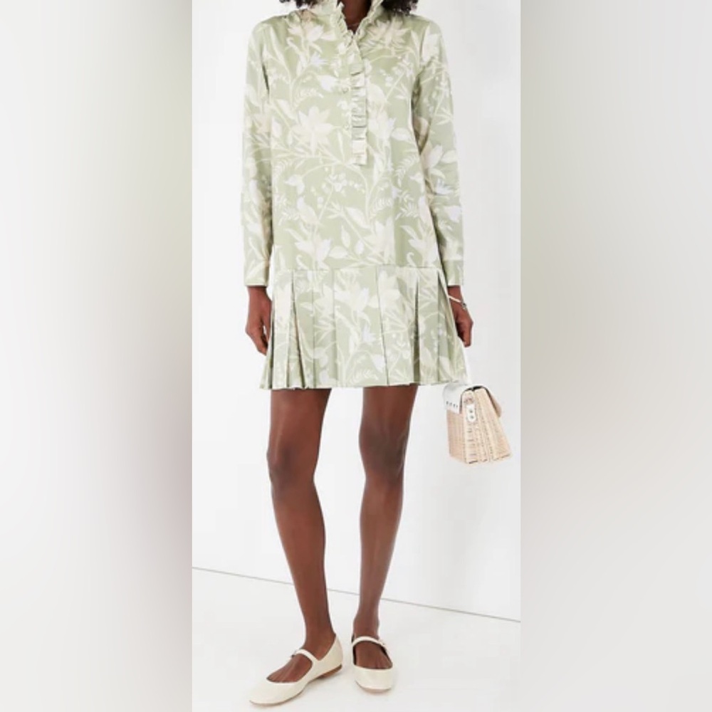 NWOT Tuckernuck Sage Arbre Tate Dress with Ruffled Neck & Pleated Skirt, XL - Picture 1 of 14
